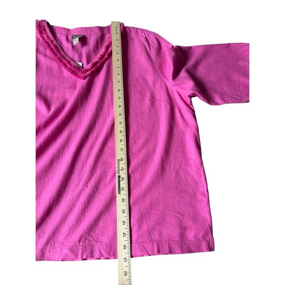 NEW Chico’s Fray Trim Easy Top blouse size 4 US XXL Pink Daisy 3/4 sleeve linen - Picture 5 of 13
